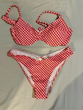Altar'd State Red and White Gingham Bikini Set